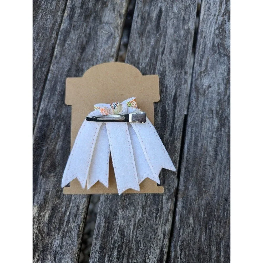 Embroidered vinyl ghost hair bow barrette brand new halloween
